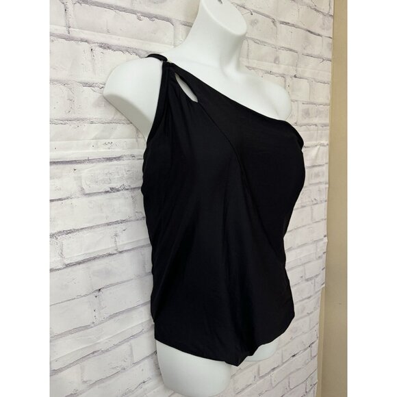 Lands End Size 26W Tummy Control One Shoulder One Piece Swimsuit Black Slimming - Picture 2 of 6